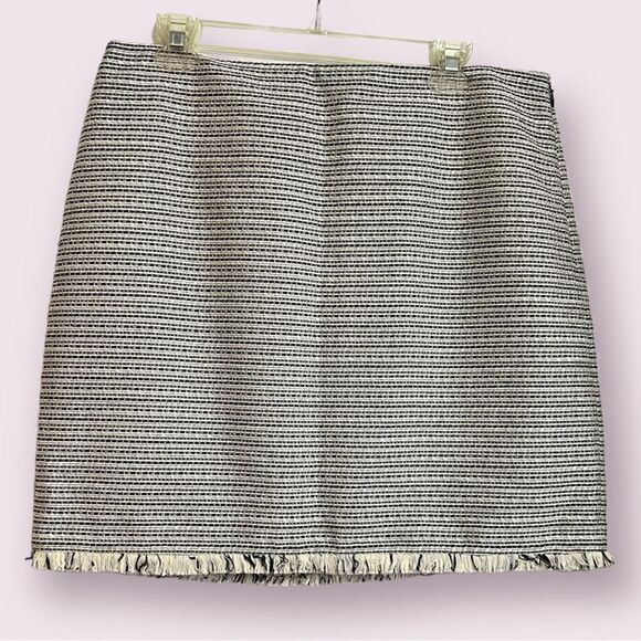 Loft Black/White Tweed Fringe Bottom Mini Skirt - Picture 1 of 9